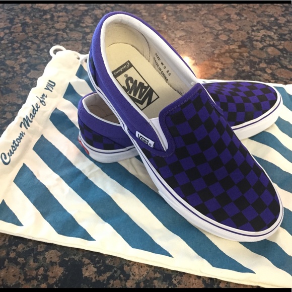 purple black checkerboard vans slip ons